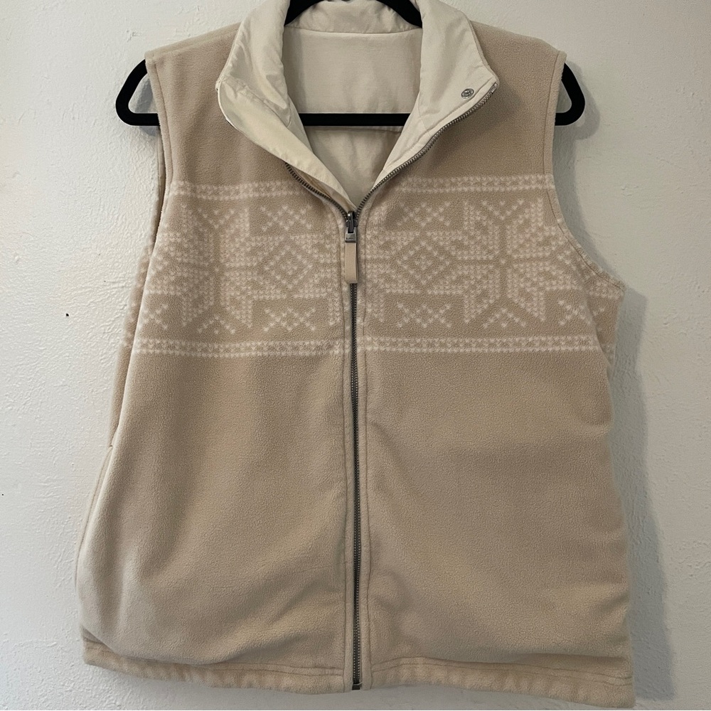 Lauren Ralph Lauren Reversible Vest Cream Beige Fleece Cotton Blend Large